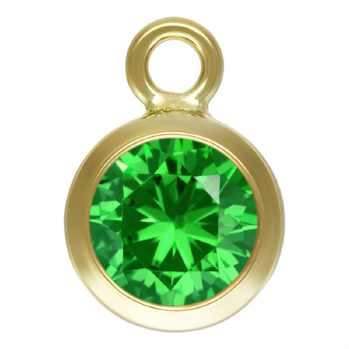 4.0mm Green/May Birthstone 3A CZ Bezel Drops/Charms - Gold Filled