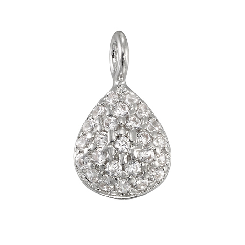Pear Shape Charm w/Cubic Zirconia (CZ) - Sterling Silver Rhodium Plated