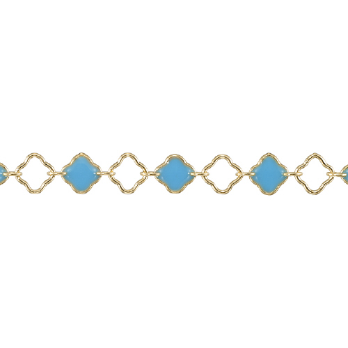 4.2mm Clover Chain with alternate Turquoise Enamel and 1 - 1.4 x 2.3mm link - Gold Filled