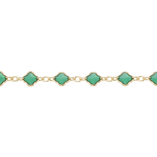 4.2mm Clover Chain with Green Enamel and 3 - 1.4 x 2.3mm links - Gold Filled