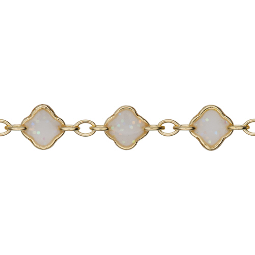 4.2mm Clover Chain with White Opal Enamel and 3 - 1.4 x 2.3mm links - Gold Filled