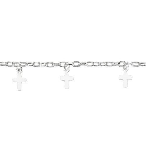 Cable Chain 1.6 x 3.8mm with 4 x 6mm Dangling Cross - Sterling Silver