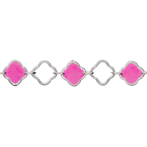 4.2mm Clover Chain with alternate Fuschia Enamel and 1 - 1.4 x 2.3mm link - Sterling Silver