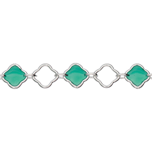 4.2mm Clover Chain with alternate Green Enamel and 1 - 1.4 x 2.3mm link - Sterling Silver