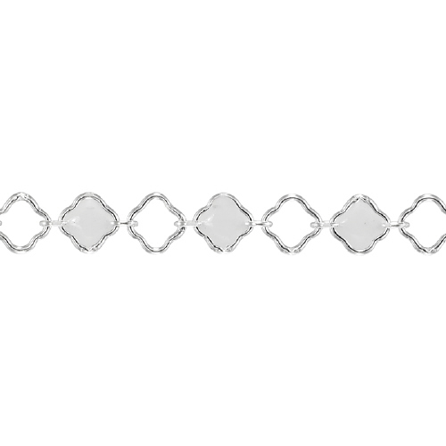 4.2mm Clover Chain with alternate White Enamel and 1 - 1.4 x 2.3mm link - Sterling Silver