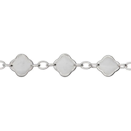 4.2mm Clover Chain with White Enamel and 3 - 1.4 x 2.3mm links - Sterling Silver