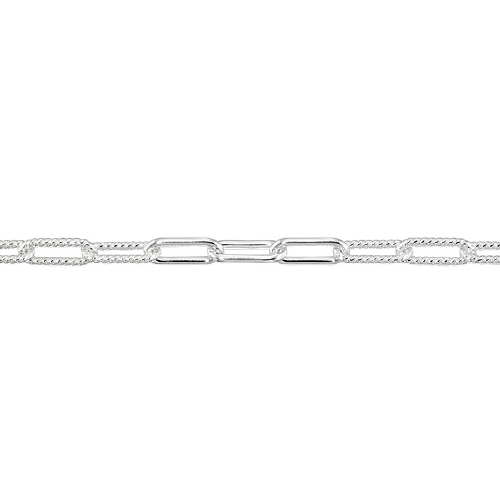 Paperclip chain with 3 textured and 3 plain 2.2 x 5.6mm links - Sterling Silver