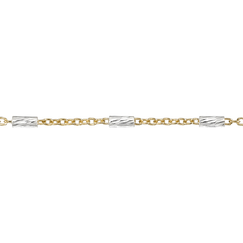 1.8 x 5.2mm Sterling Silver Diamond Cut Bar with 1.3 x 1.9mm Gold Filled Cable Chain - Two Tone