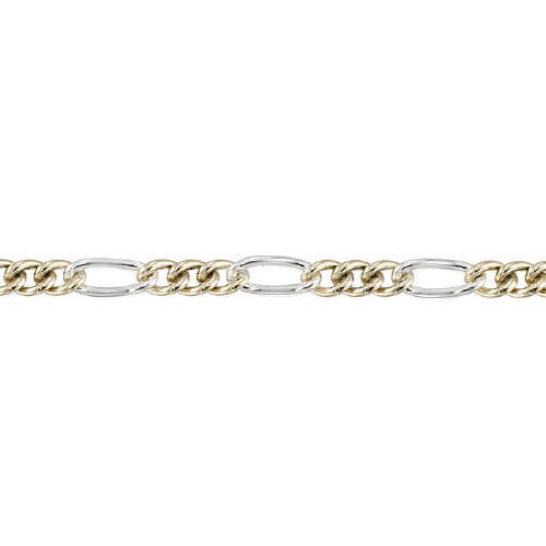 Figaro Chain with 2.3 x 5.3mm sterling silver long link with 3 short gold filled links - Two Tone
