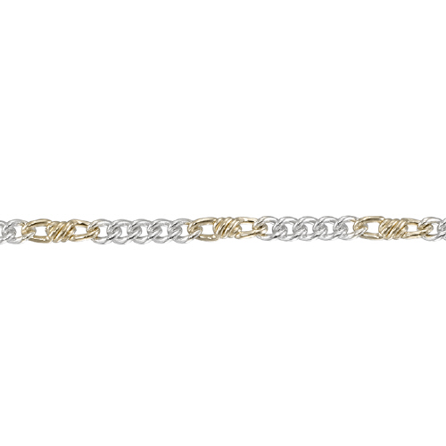 2 x 6.5mm Gold Filled Papillon Bow Tie Chain with five 2.1 x 3mm Sterling Silver short curb chain links - Two Tone